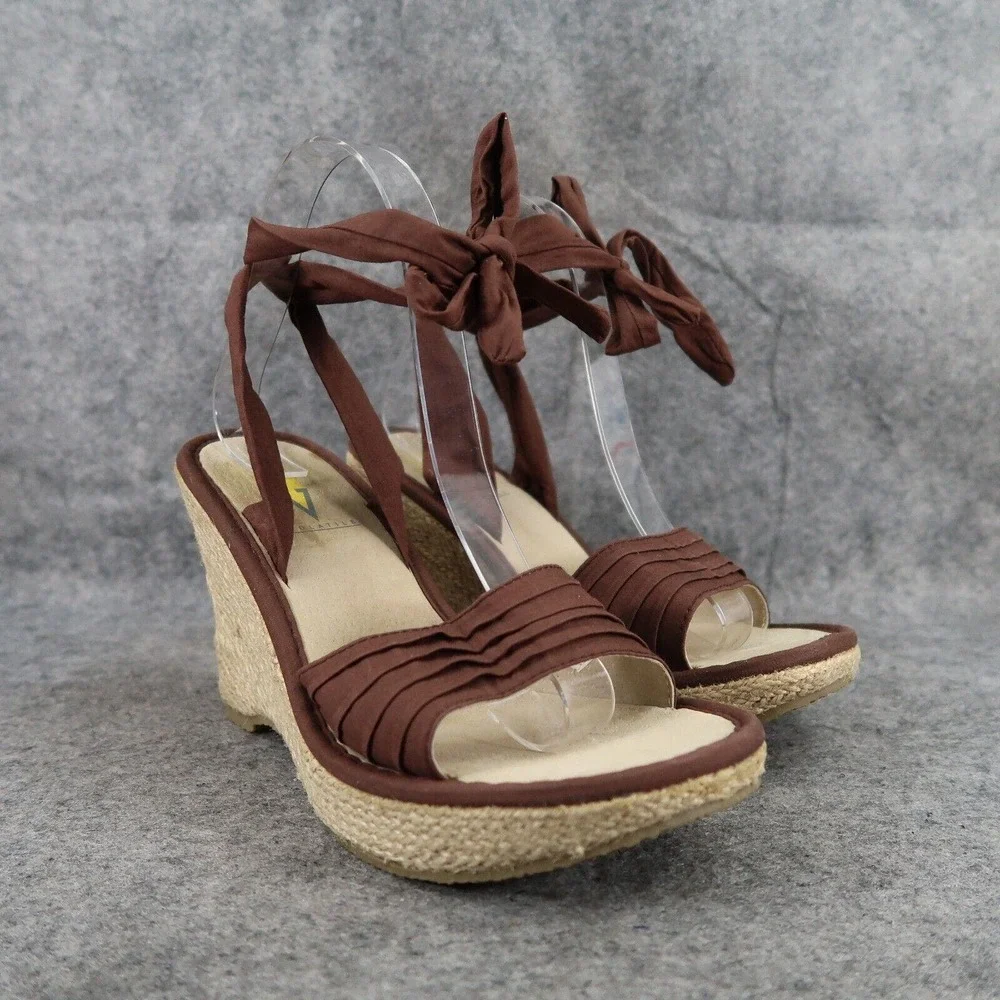 Volatile Shoes Womens 7 Sandal Wedge Platform Espadrille Ankle Tie Fashion Brown